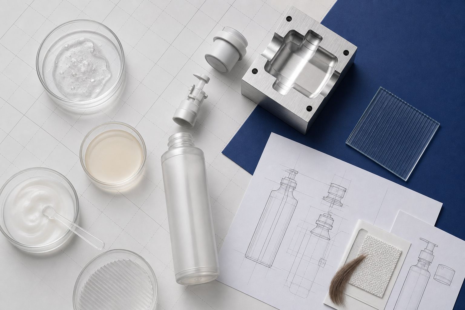 Concept study of formula samples, packaging components and a custom mold